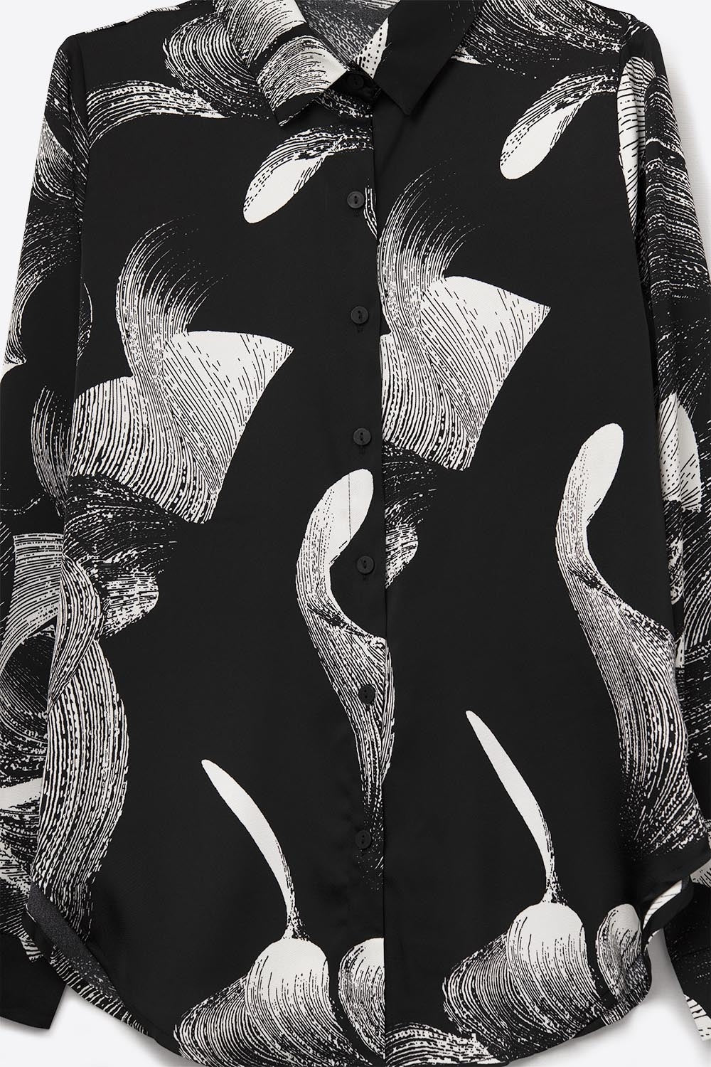 Black Satin blouse in abstract print - Shirts