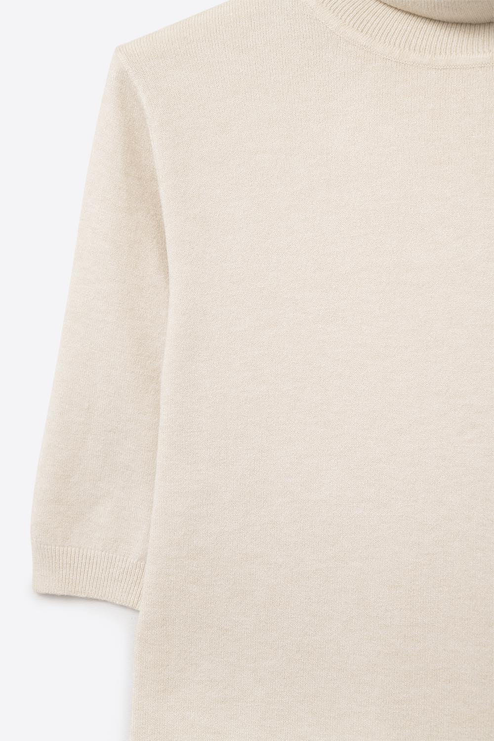 Cream Short Sleeve Turtleneck Knit Sweater - Jumpers