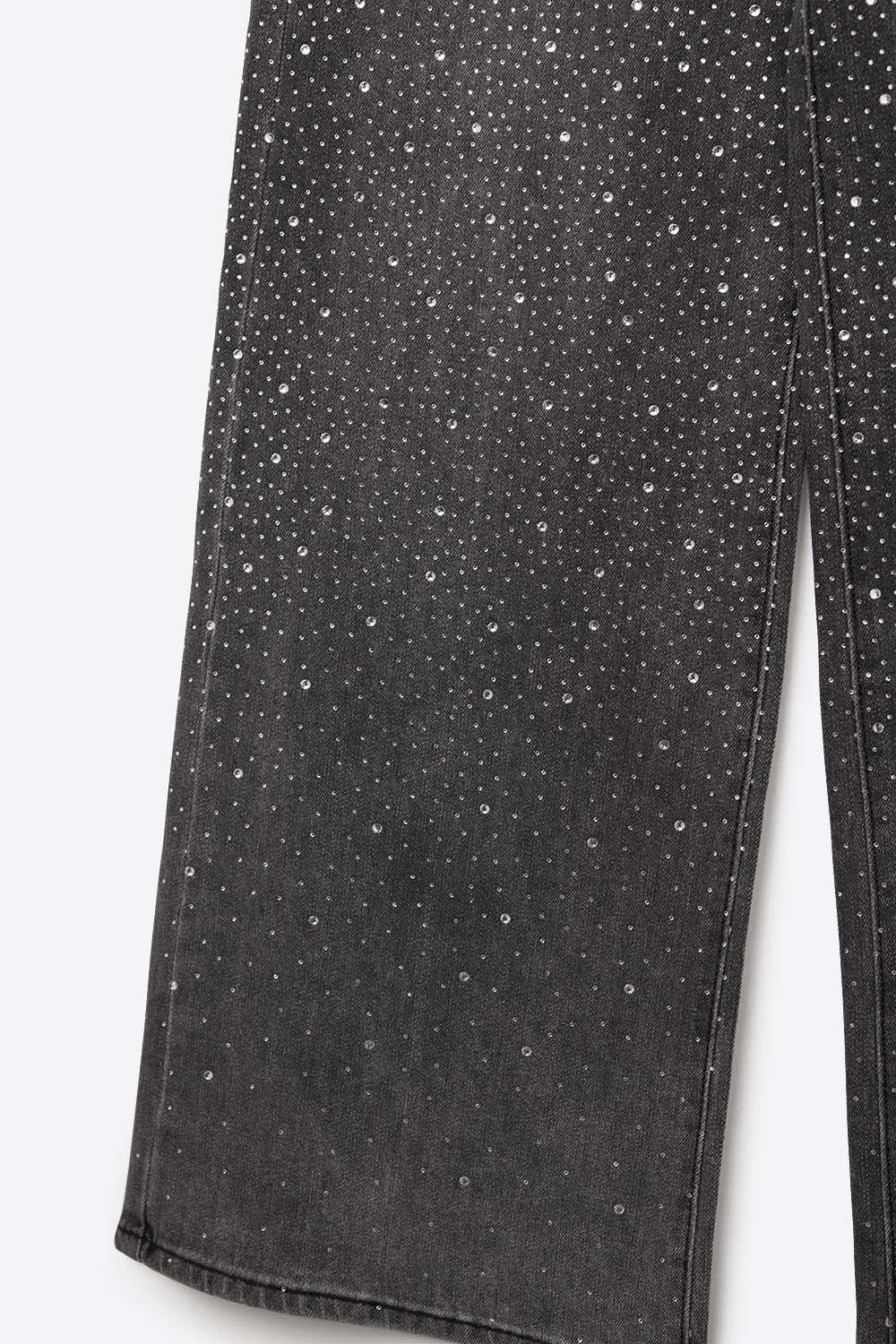 Black Rhinestone Wide-Leg Jeans - Denim