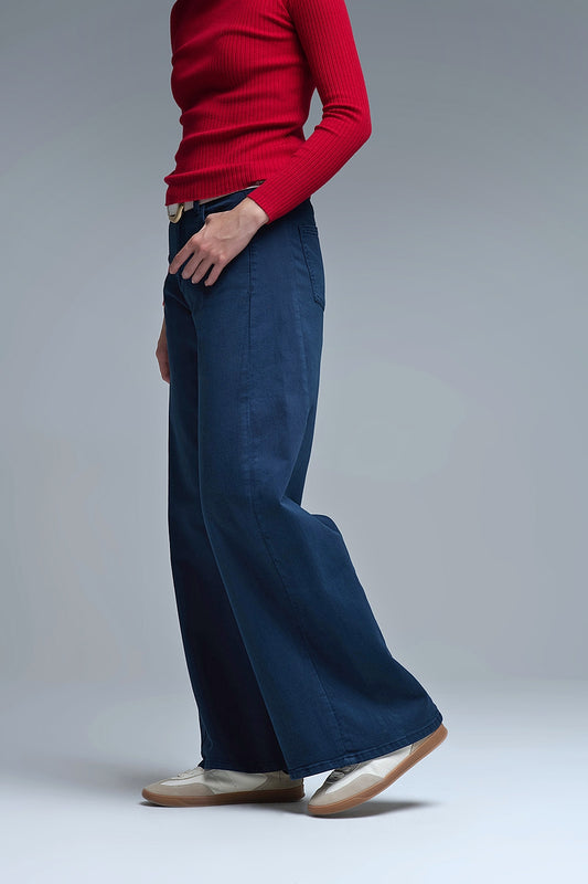 Extra wide leg trousers in navy - Coloured Jeans