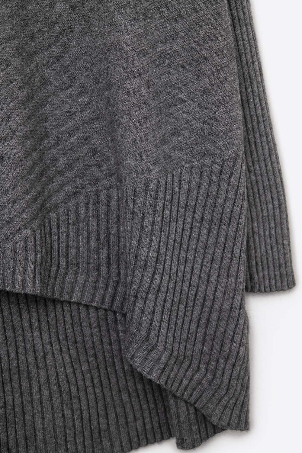 Gray Asymmetric Ribbed Knit Sweater Tunic - Jumpers