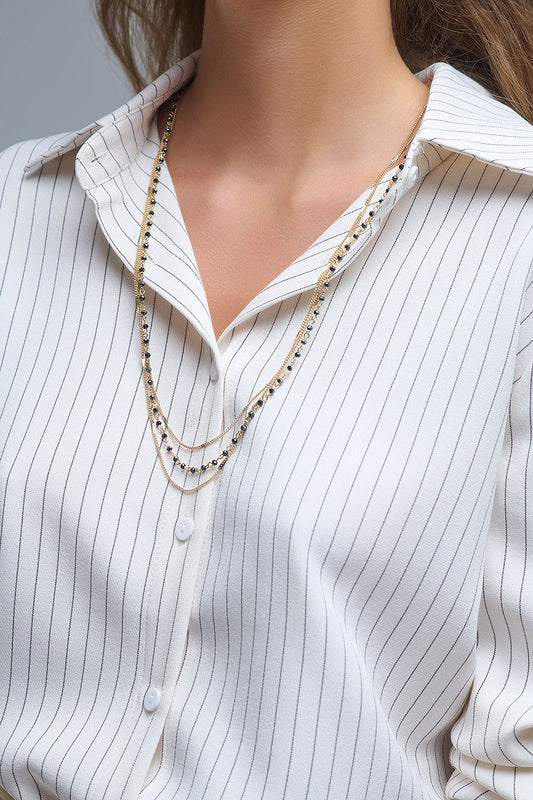 Sophisticated Pinstripe Cream-Striped High-Neck Shirt - Shirts