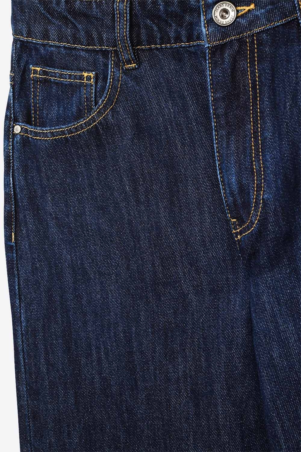 Trendy Dark Blue Straight-Leg Baggy Jeans - Denim