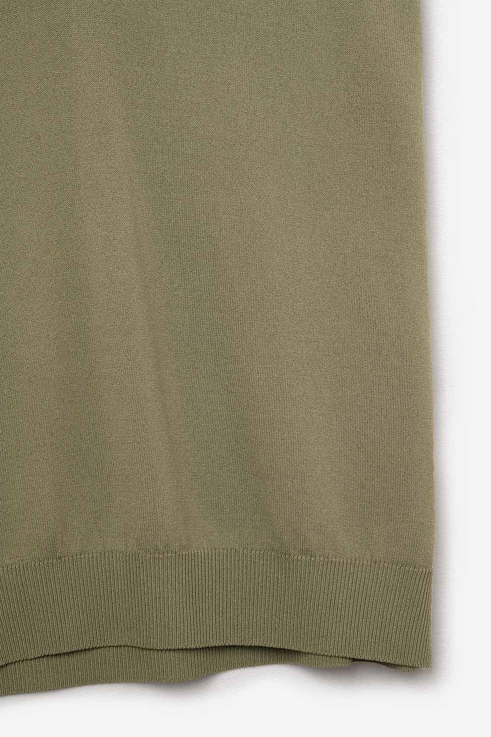Khaki lightweight knit V-neck sweater with short sleeves - Jumpers