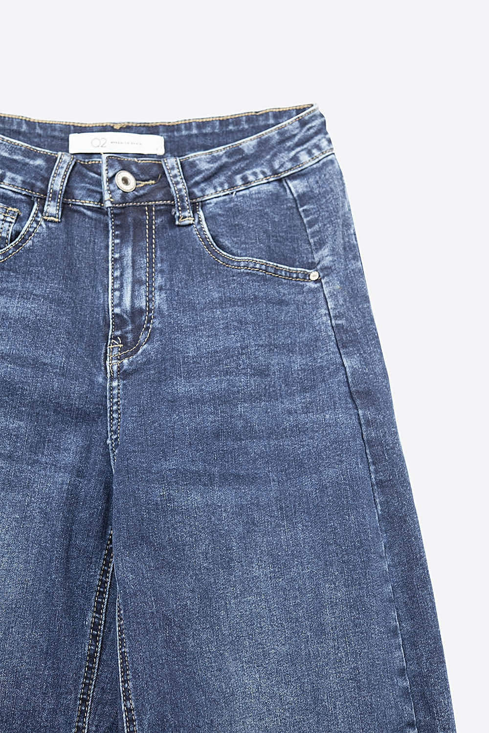 Dark Blue Wide-Leg Denim Jeans with Cuffed Hem and side seams - Denim