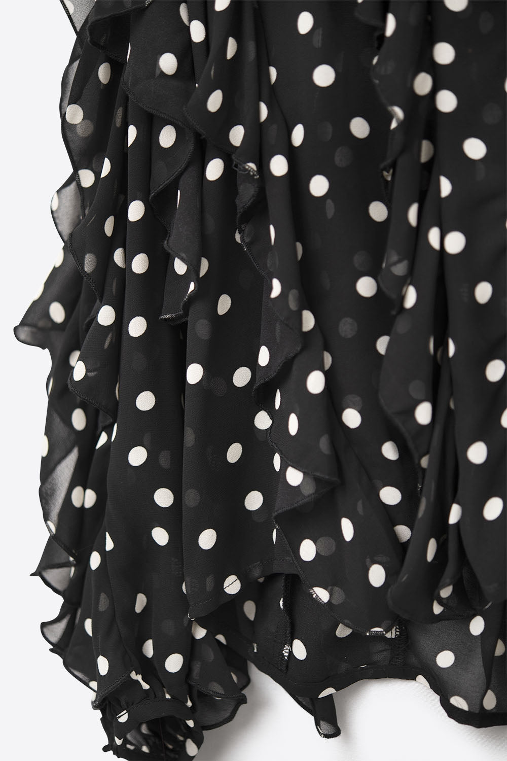 Ruffled Black Polka-Dot V-Neck Top in chiffon fabric - top