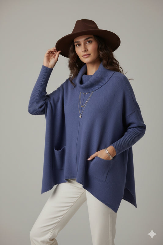 Oversized navy sweater with front pockets