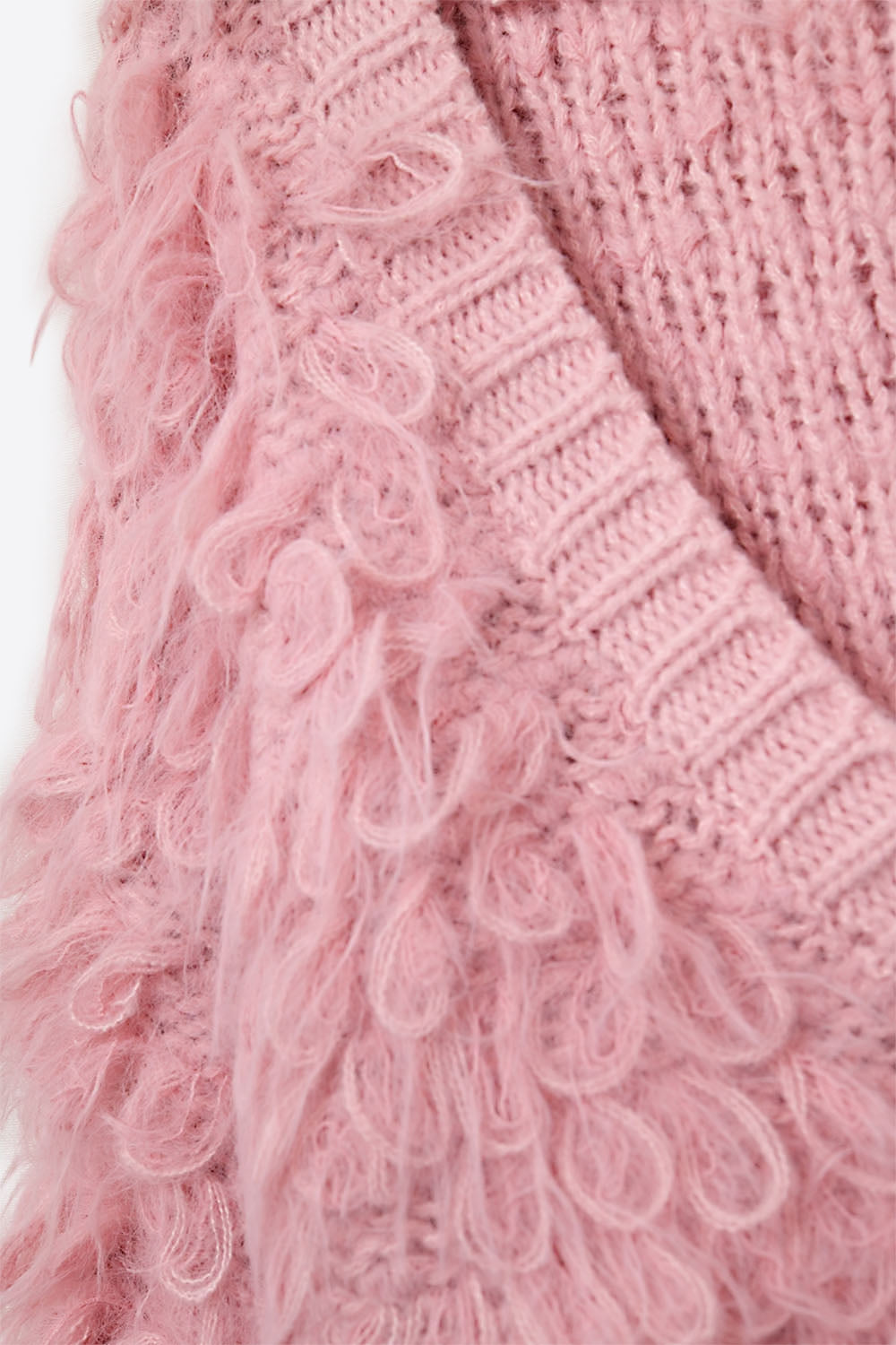Chunky Shag Style Fluffy Knitted Cardigan in Pink