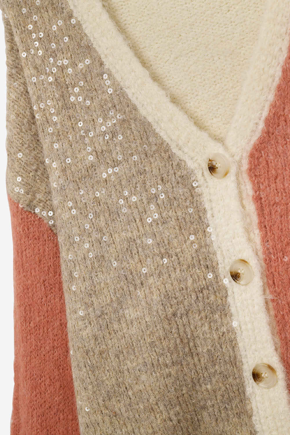 Color-block Sequin V-Neck Cardigan