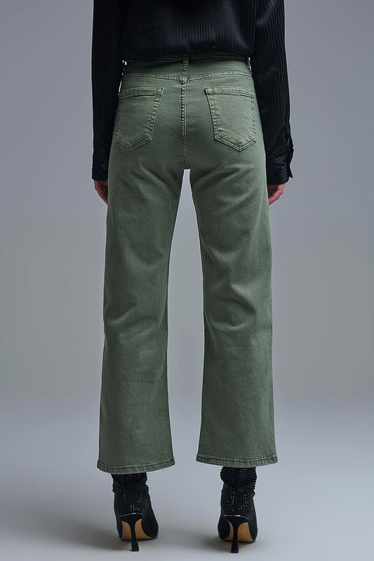 Wide leg jeans in khaki green - Coloured Jeans