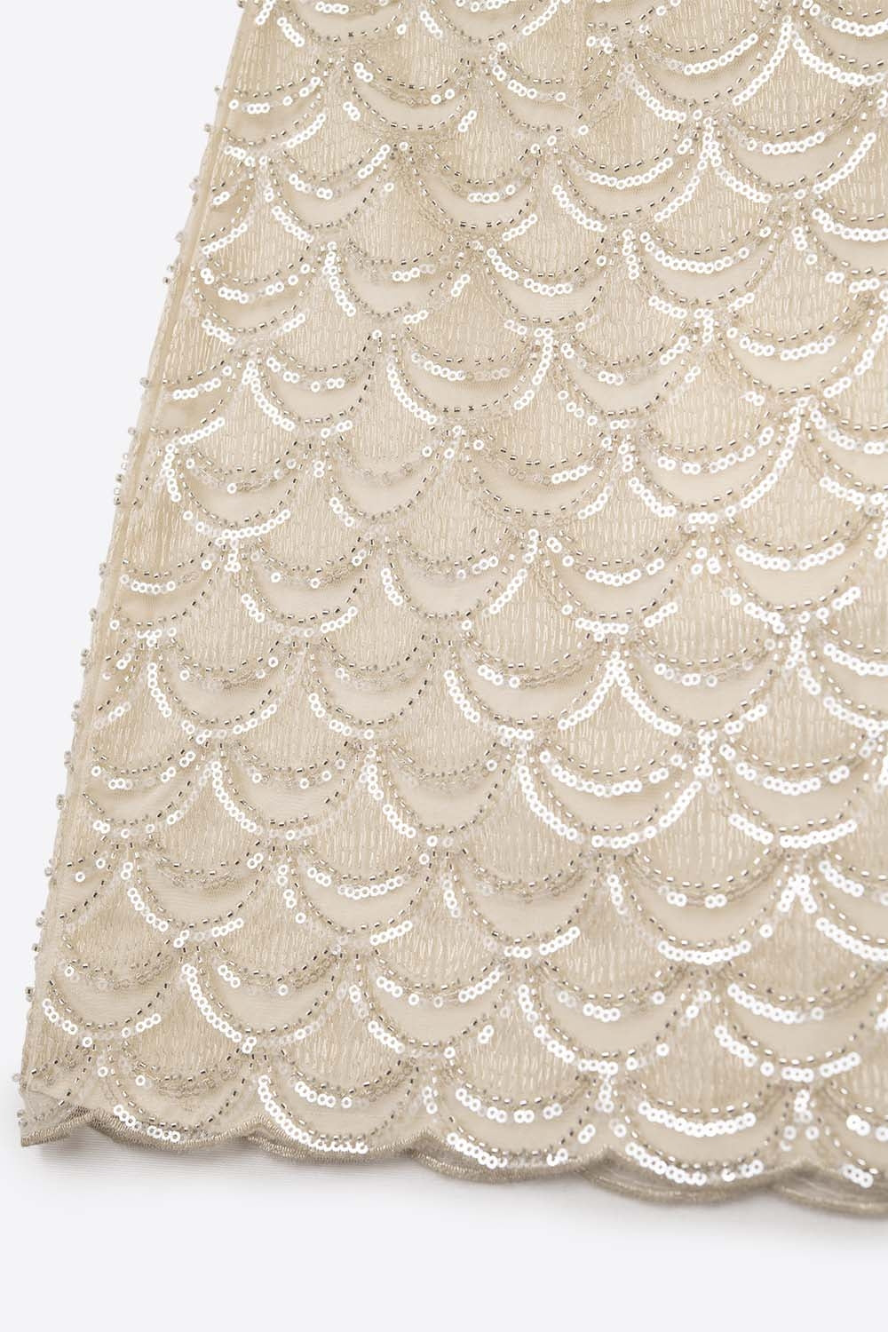 Scalloped Sequin Mini Skirt in Cream