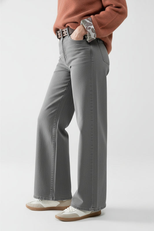 Extra wide leg Pants in washed grey - Coloured Jeans
