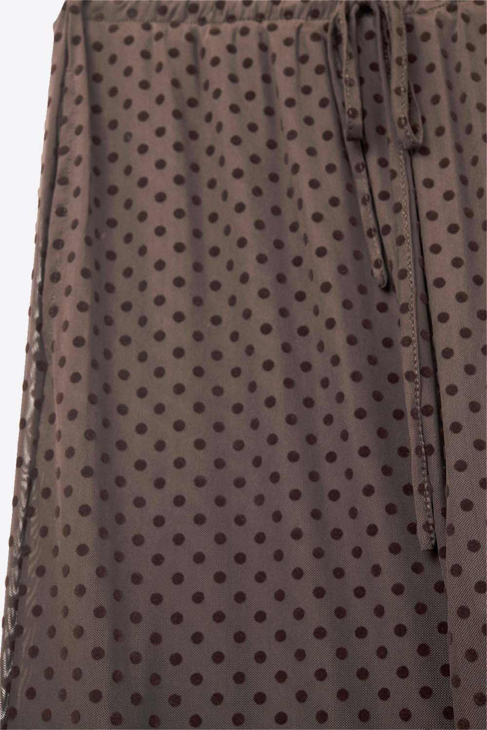 Chic Brown Sheer Polka Dot Pants with side pockets - trousers