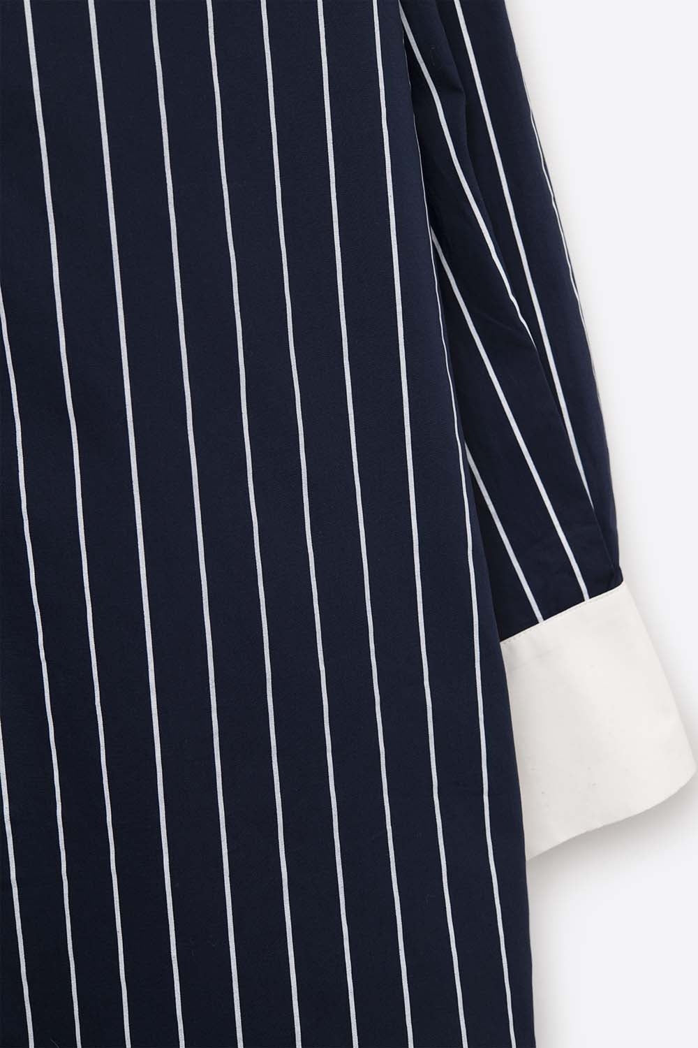 Navy Blue Striped High-Collar Shirt in soft poplin - Shirts