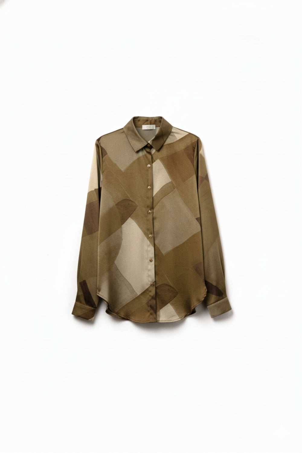 Green satin shirt with geometric print - Shirts