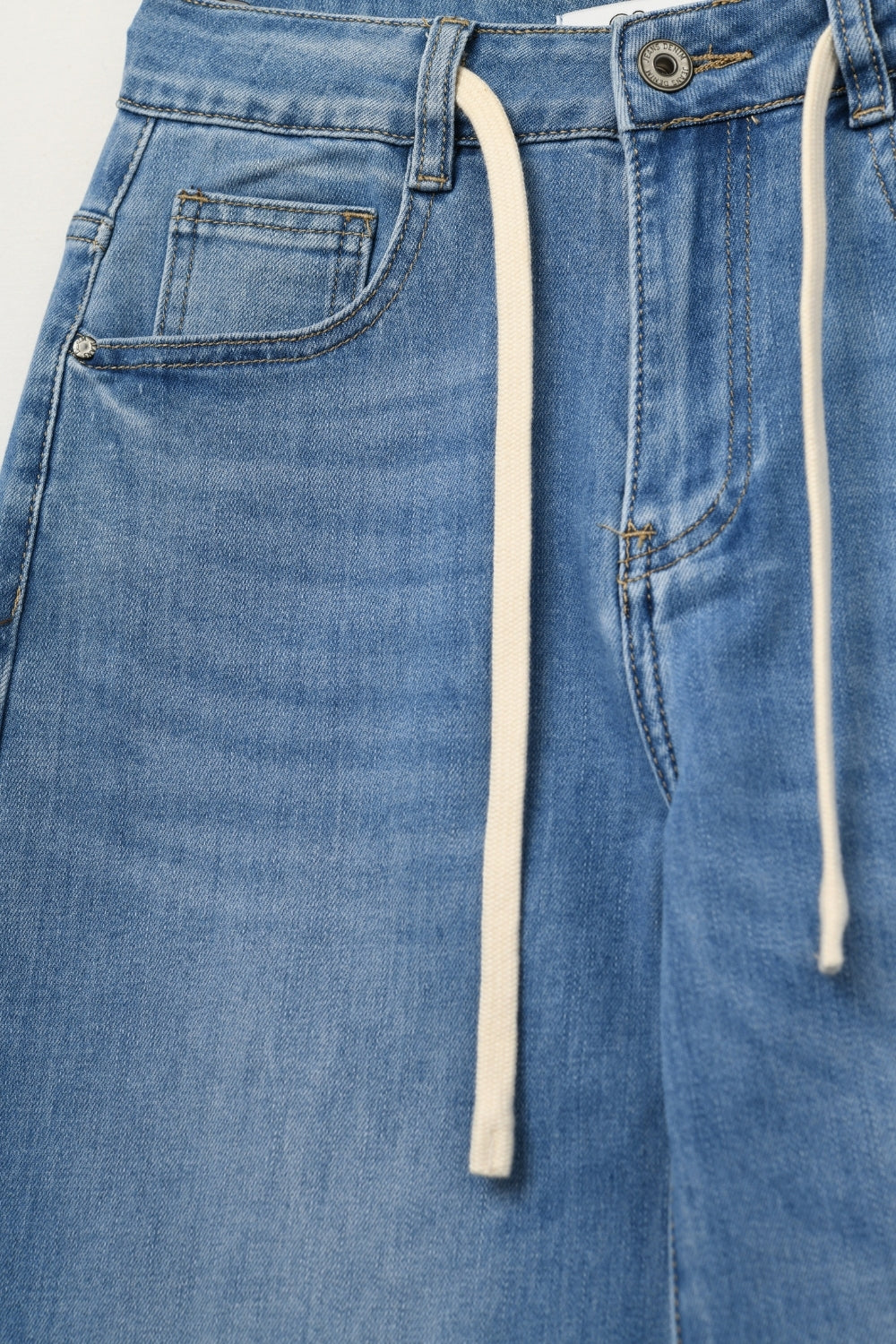 Light-Wash Wide-Leg Jeans with Drawstring Waist - Denim