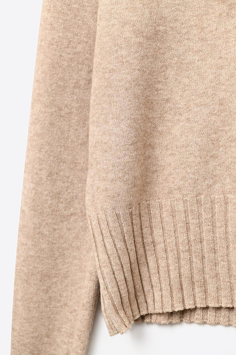 Beige soft knit sweater with ribbed cuffs and neck