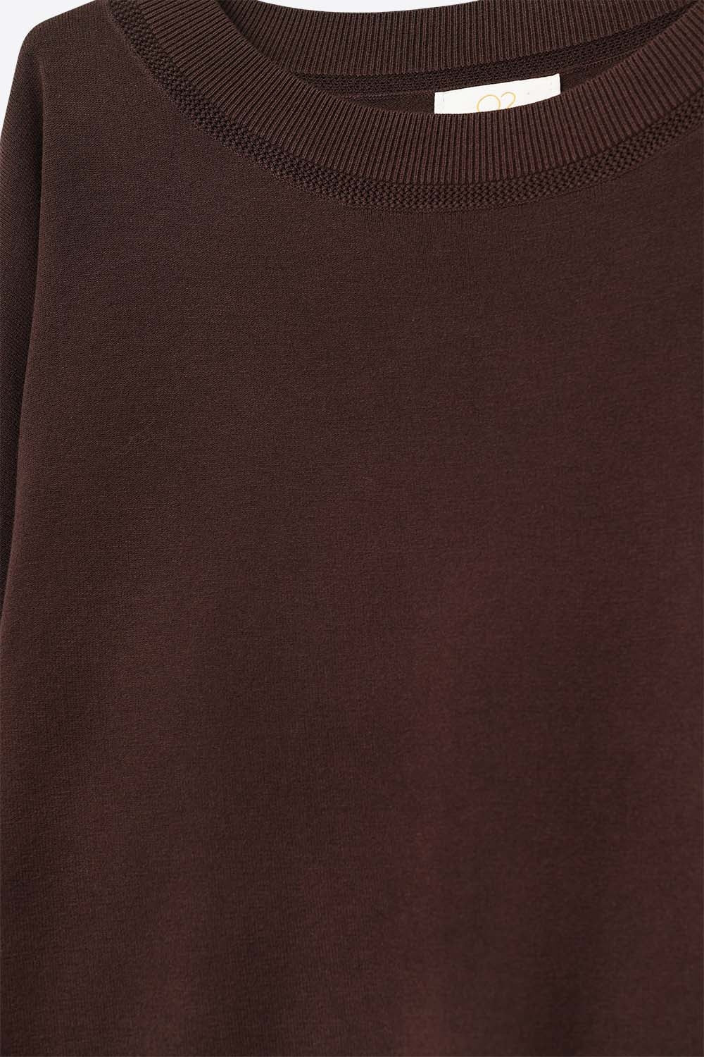 Brown knit sweater with mesh collar detail