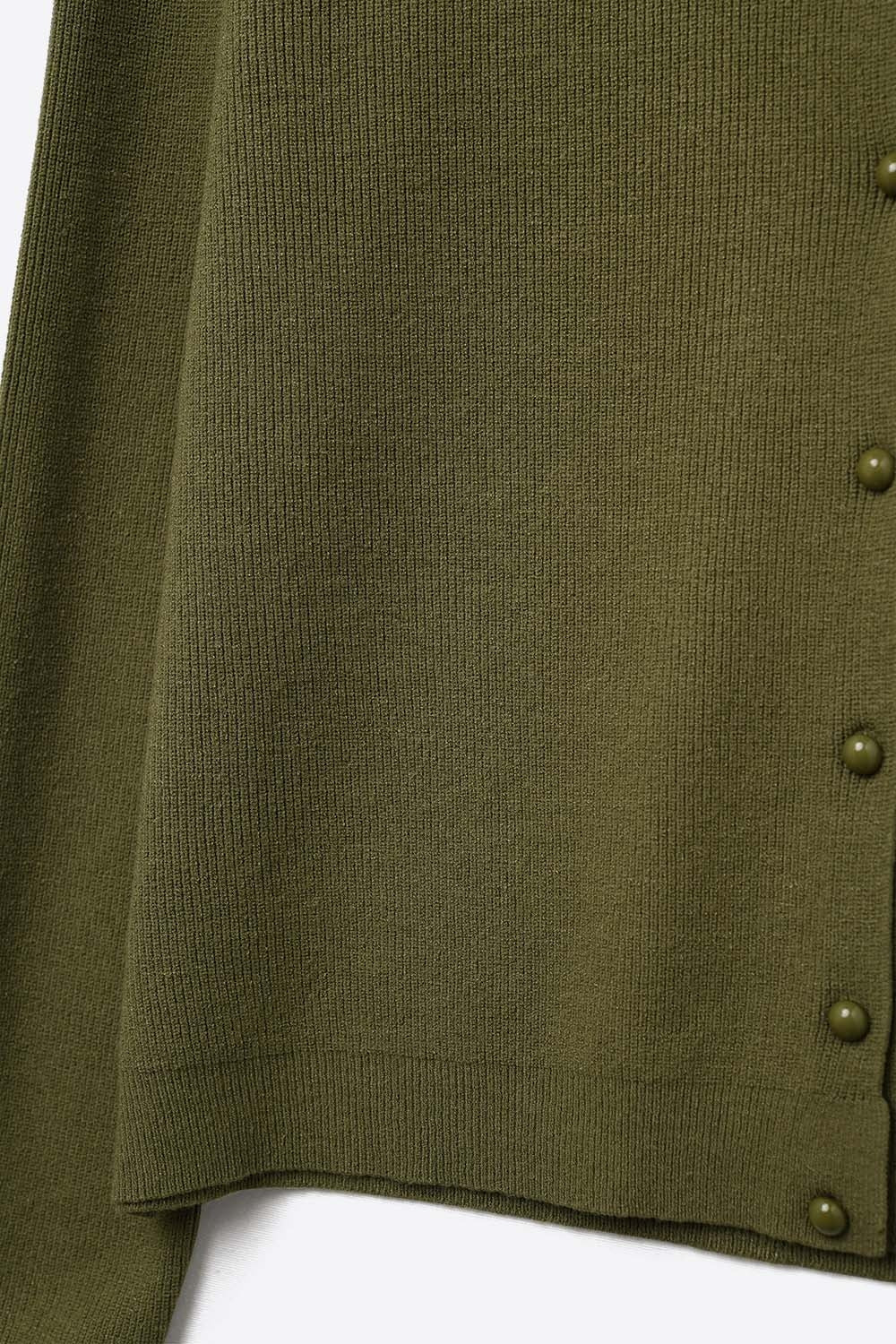 Khaki Ribbed Knit Cardigan with Mother-of-Pearl Buttons - Cardigans