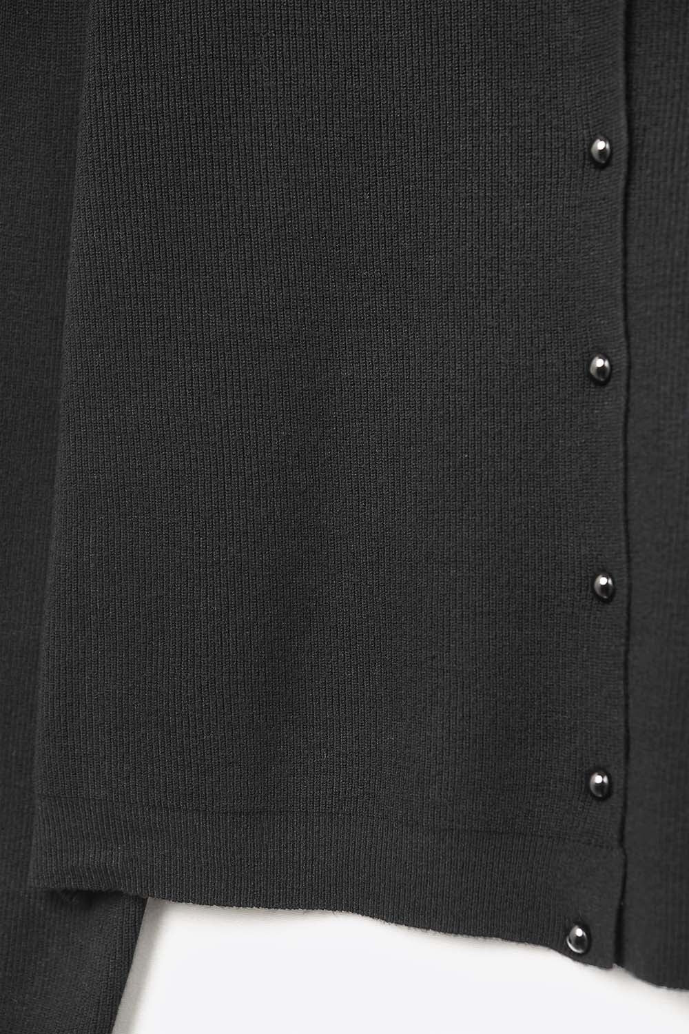 Black Ribbed Knit Cardigan with Mother-of-Pearl Buttons