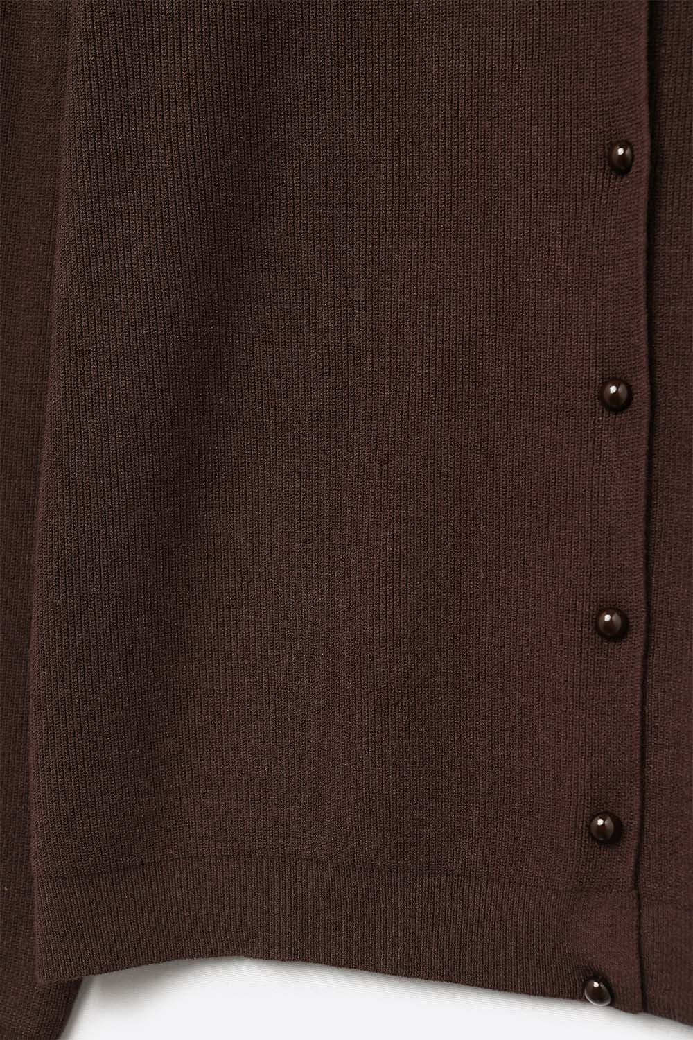 Brown Ribbed Knit Cardigan with Mother-of-Pearl Buttons