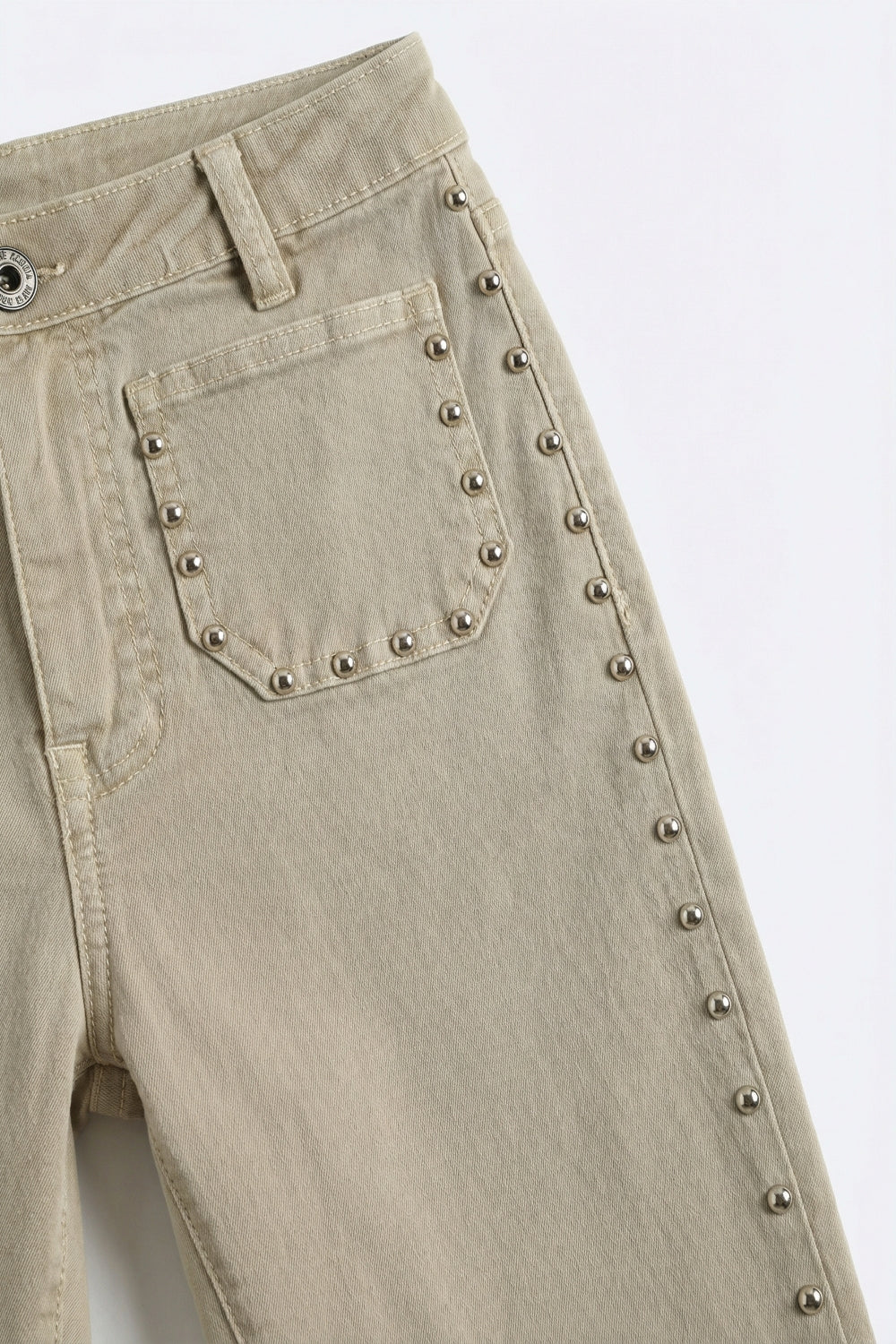 Beige Flared Pants with Studded Side Detail - trousers