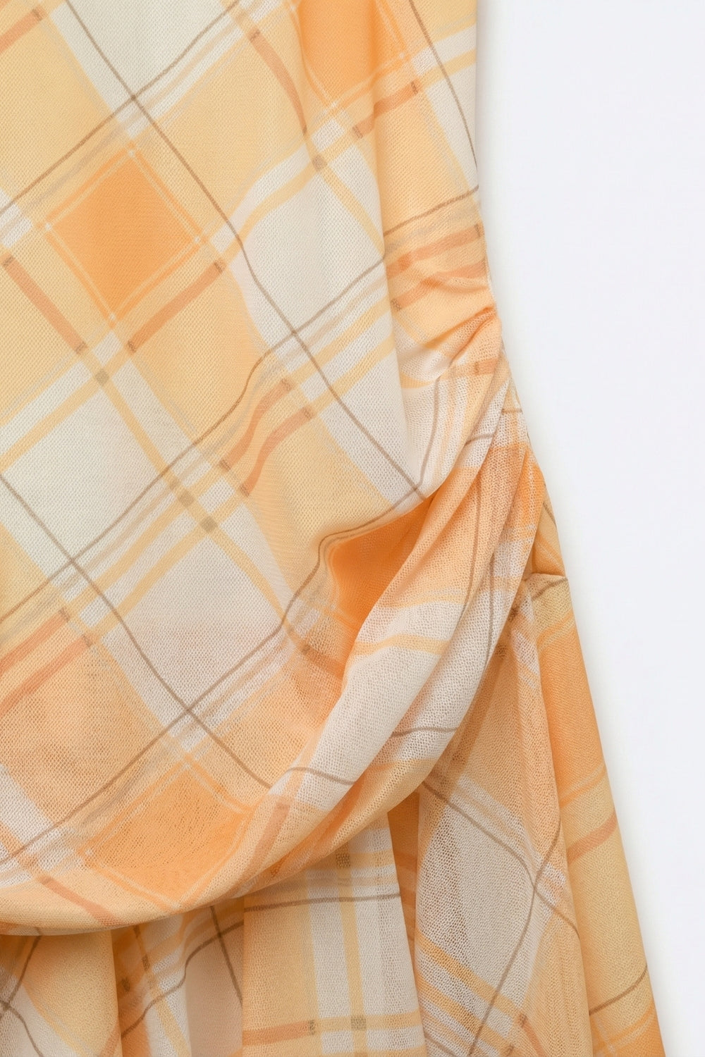 Mesh Fabric Plaid Long Sleeve Asymmetrical Dress in Orange - dress