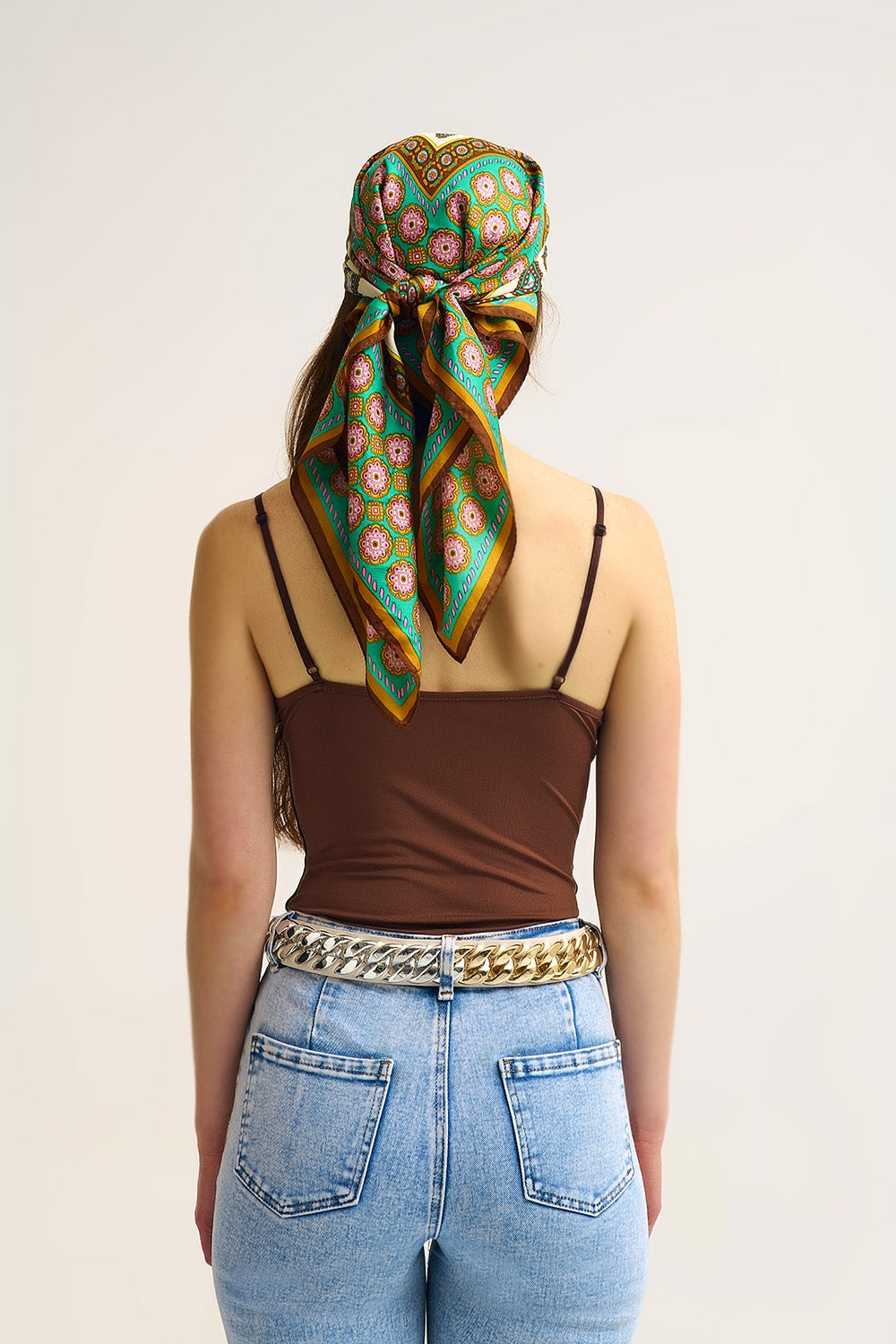 Brown gold Ring-Detail V-Neck Bodysuit in elastic fabric