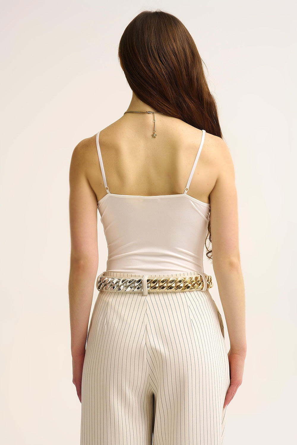 White gold Ring-Detail V-Neck Bodysuit in elastic fabric