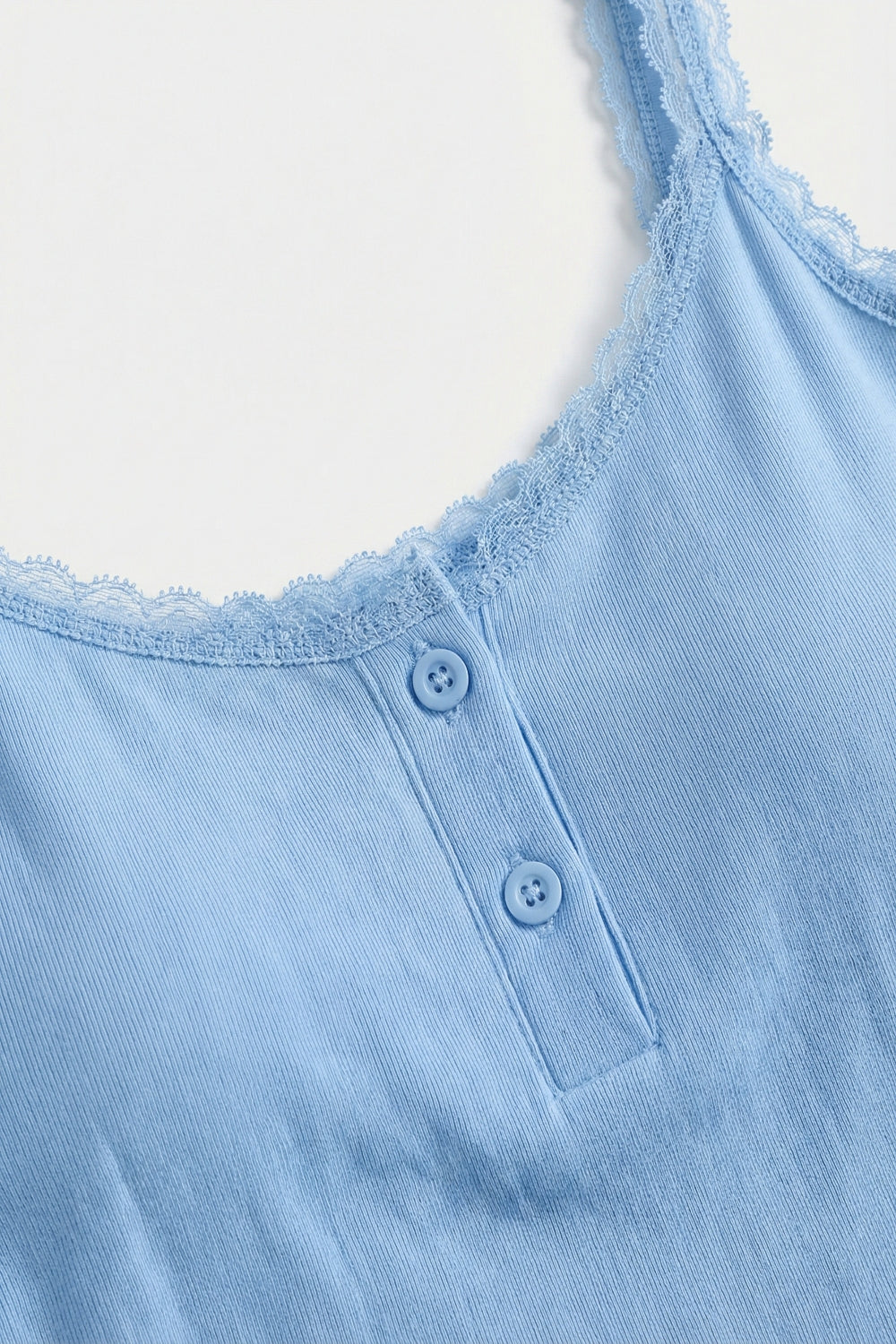 Light Blue Ribbed Knit Cropped Tank Top with buttons details