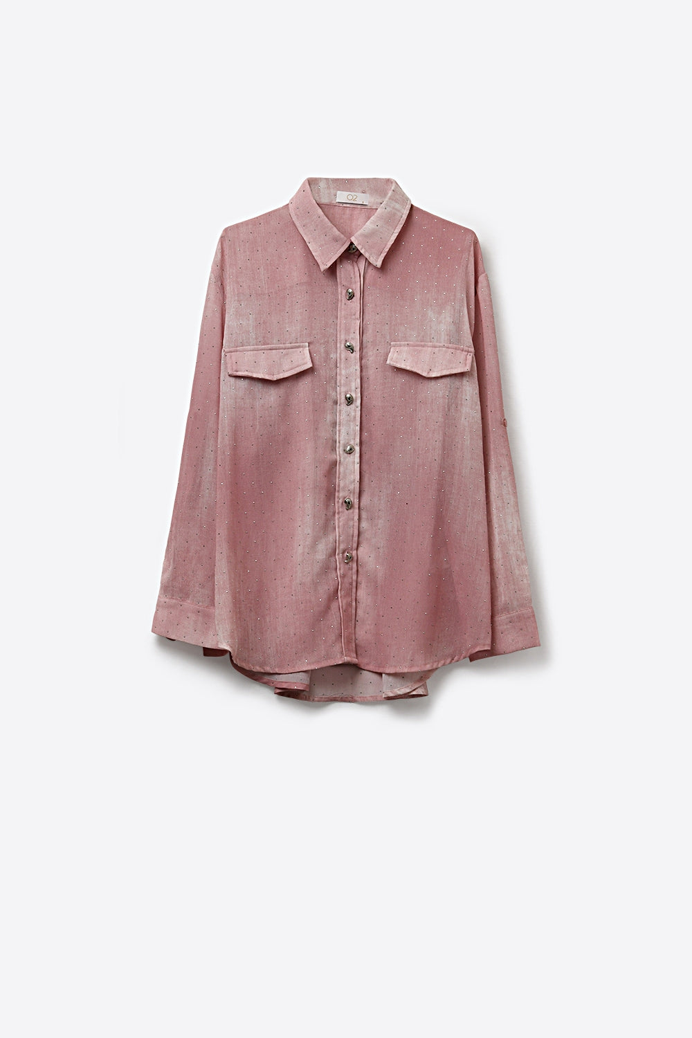 Pink chiffon Shirt with strass details and Chest Pockets - Shirts