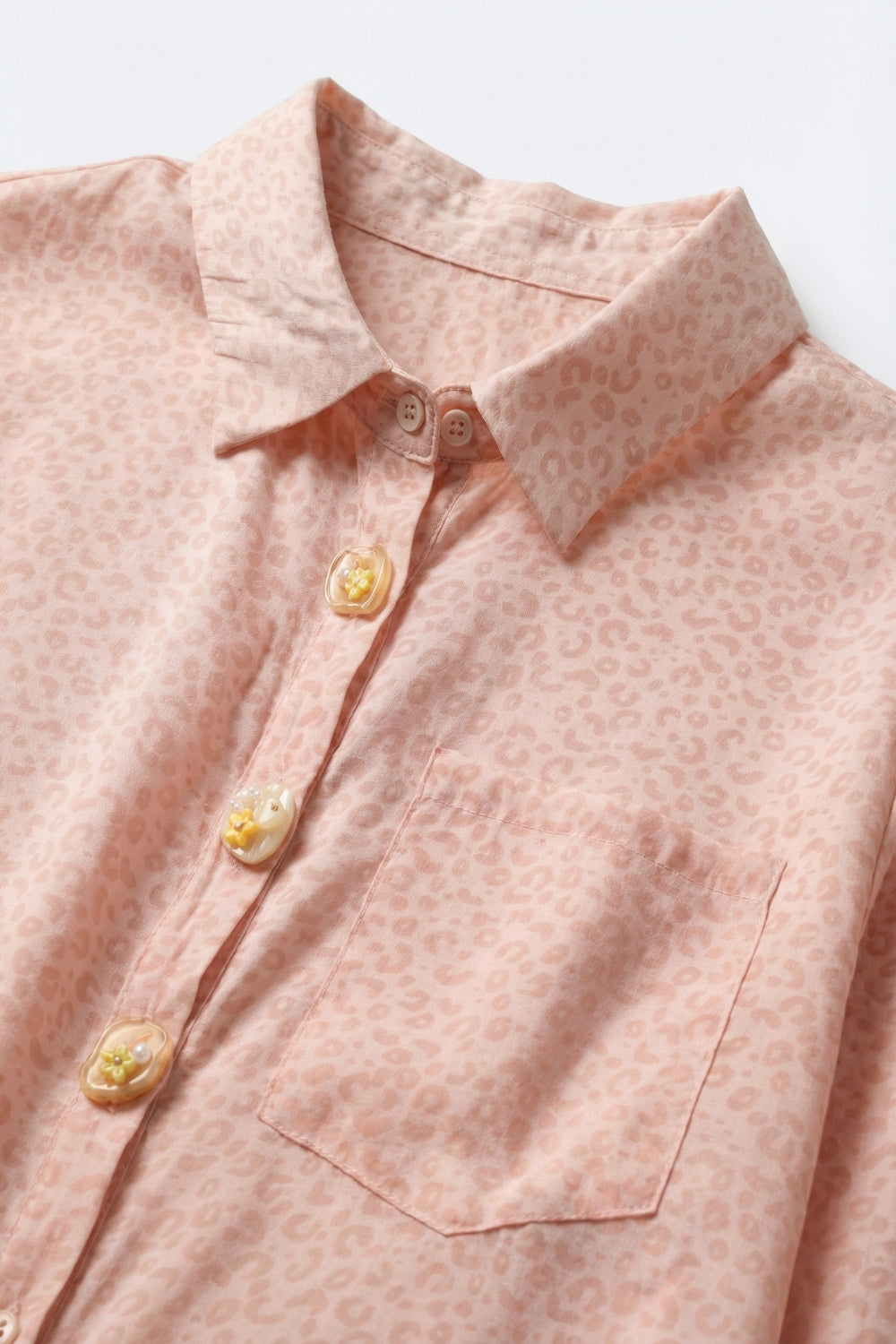Pink Animal print shirt in sheer fabric with Button-Up Shirt and Pocket - Shirts