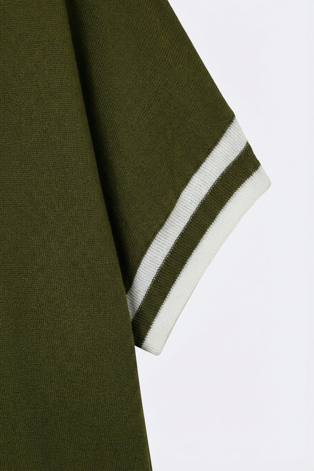 Olive Green fine Knited sweater with Striped Cuffs