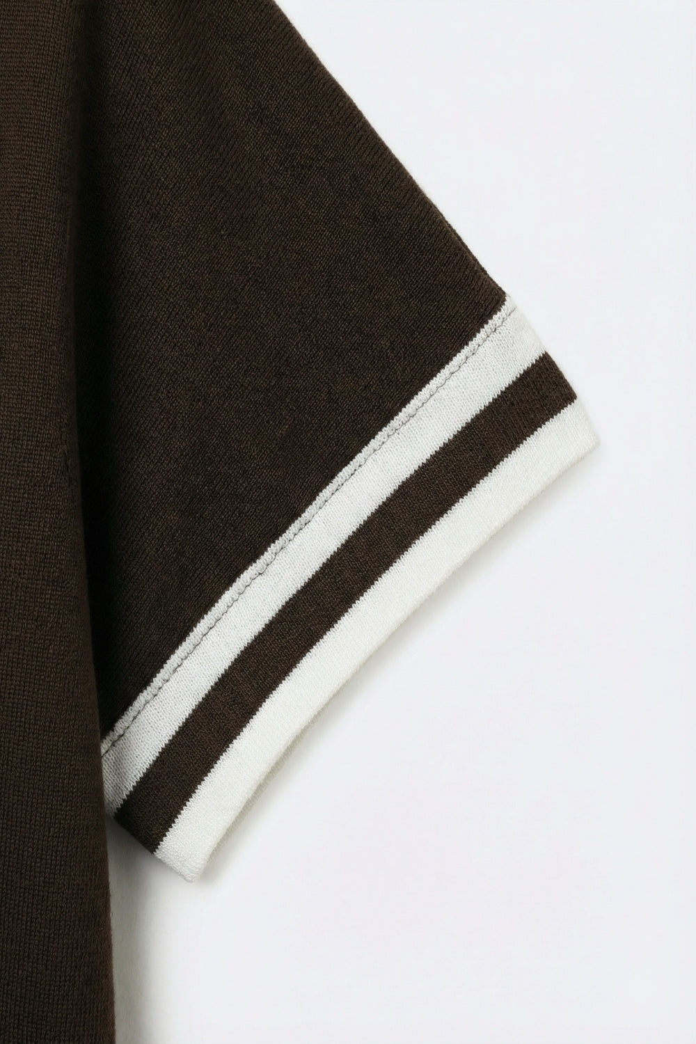 Brown Knit sweater with White Stripe Sleeve Detail