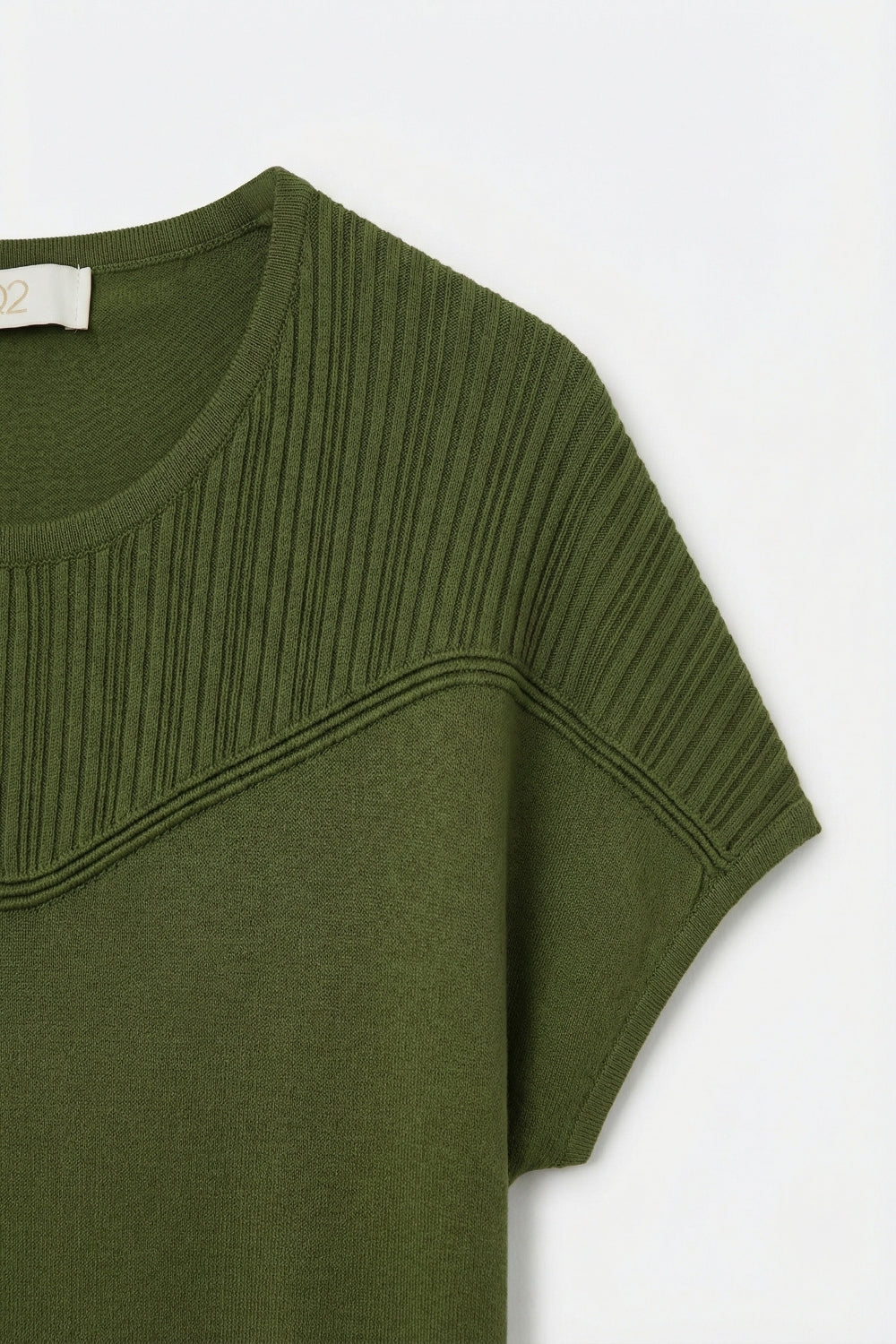 Olive Green Knit Cap Sleeve Sweater with Ribbed Detail