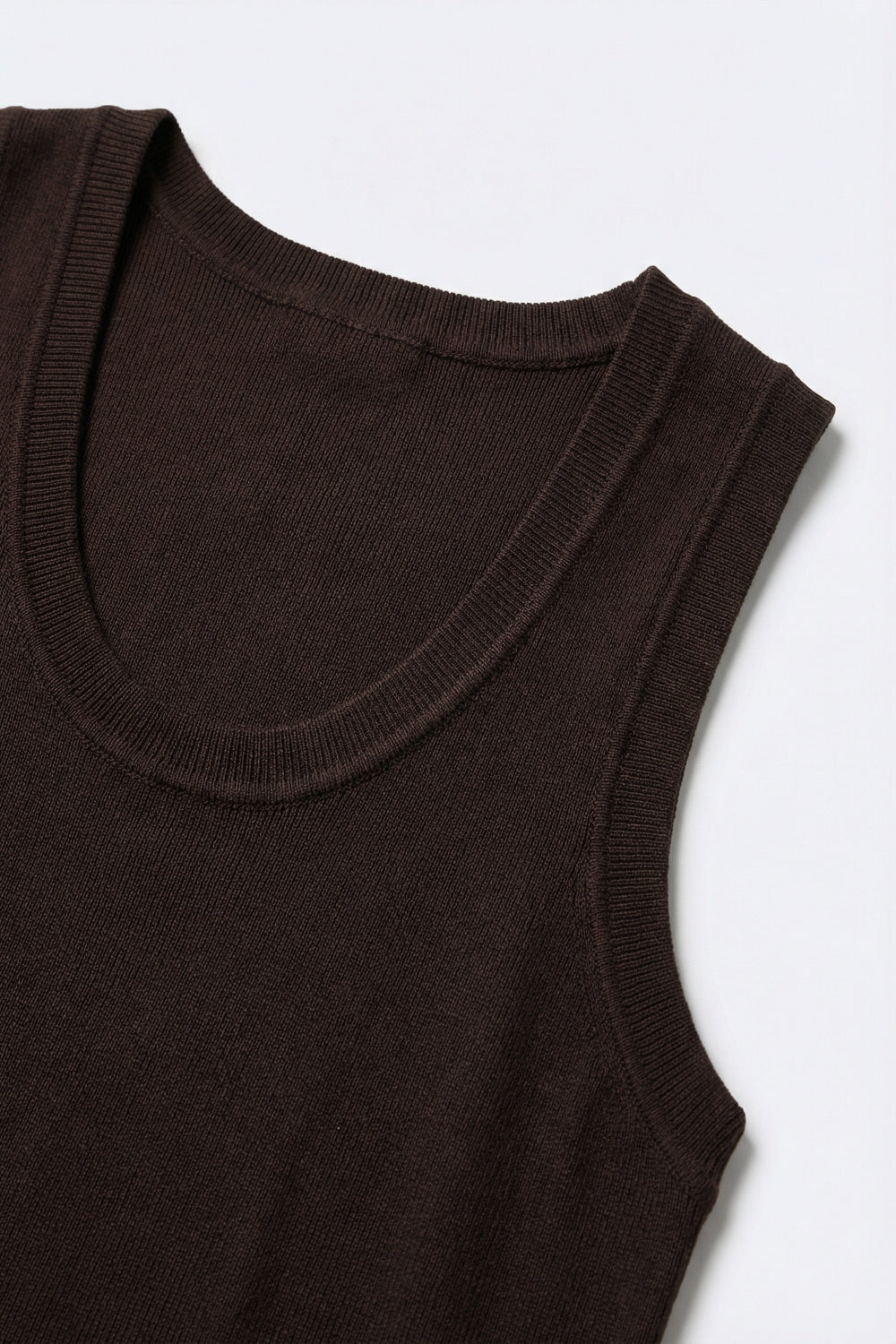 Brown Ribbed Knit Tank Top for Layering - Tops
