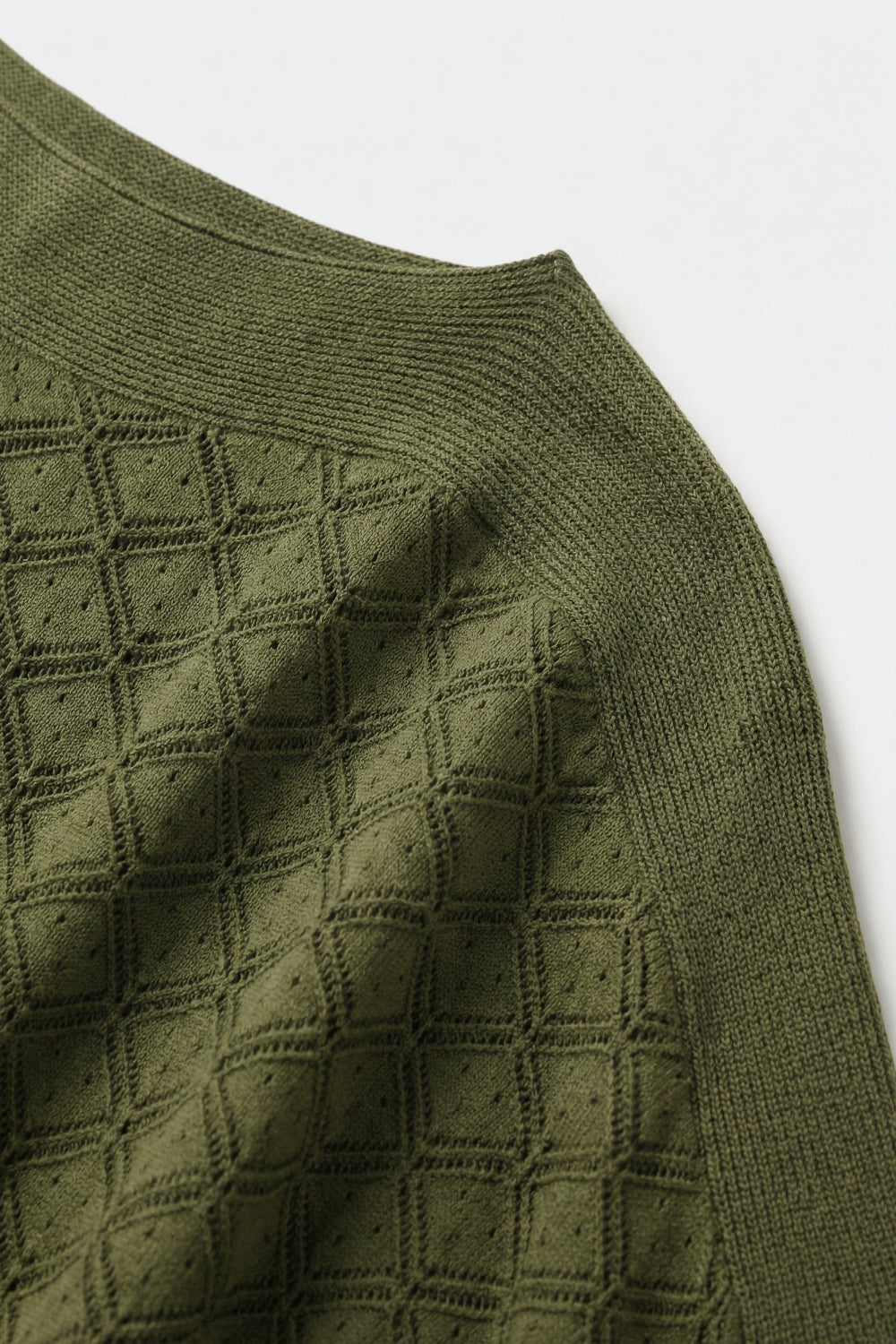 Olive Green Textured Knit Short Sleeve Sweater Top