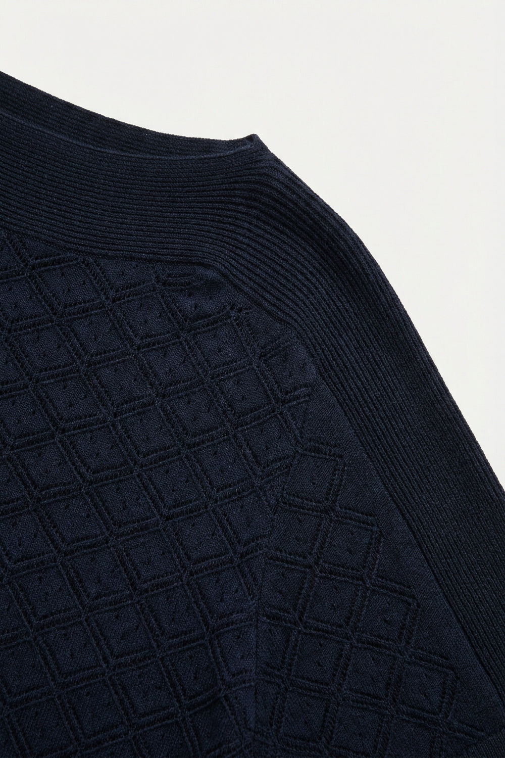 Textured pattern Knit Short Sleeve Sweater in navy