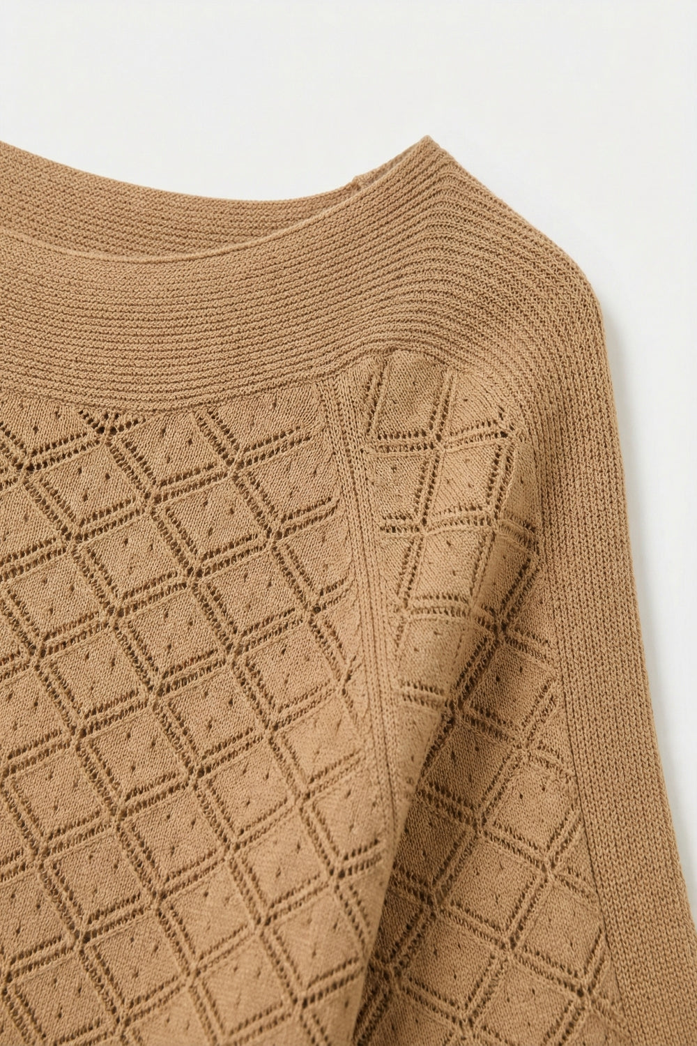 Camel Knit Short Sleeve Sweater with Textured Pattern