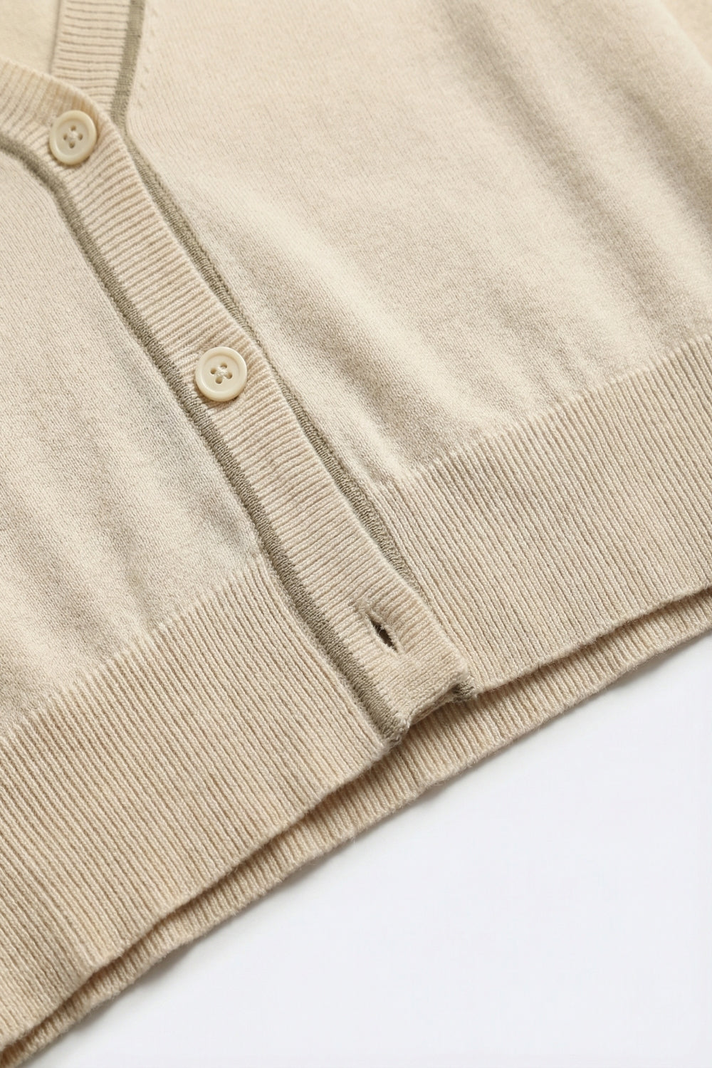 Beige Fine Knit Cardigan with Contrast Trim in brown