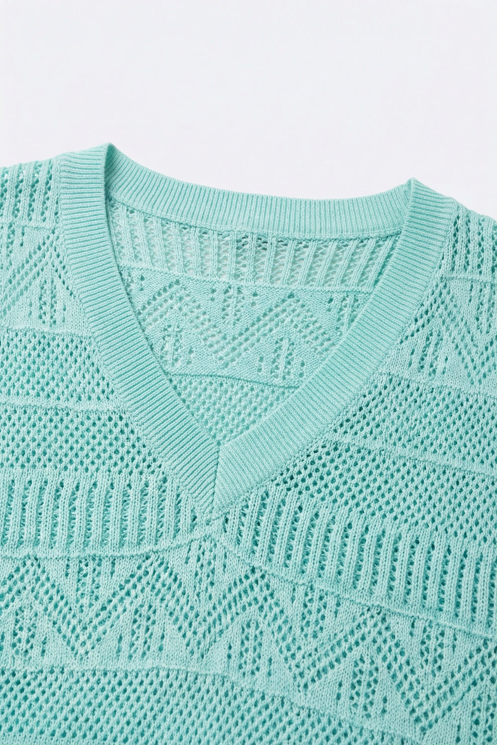 Light Blue Knit V-Neck Short Sleeve Sweater