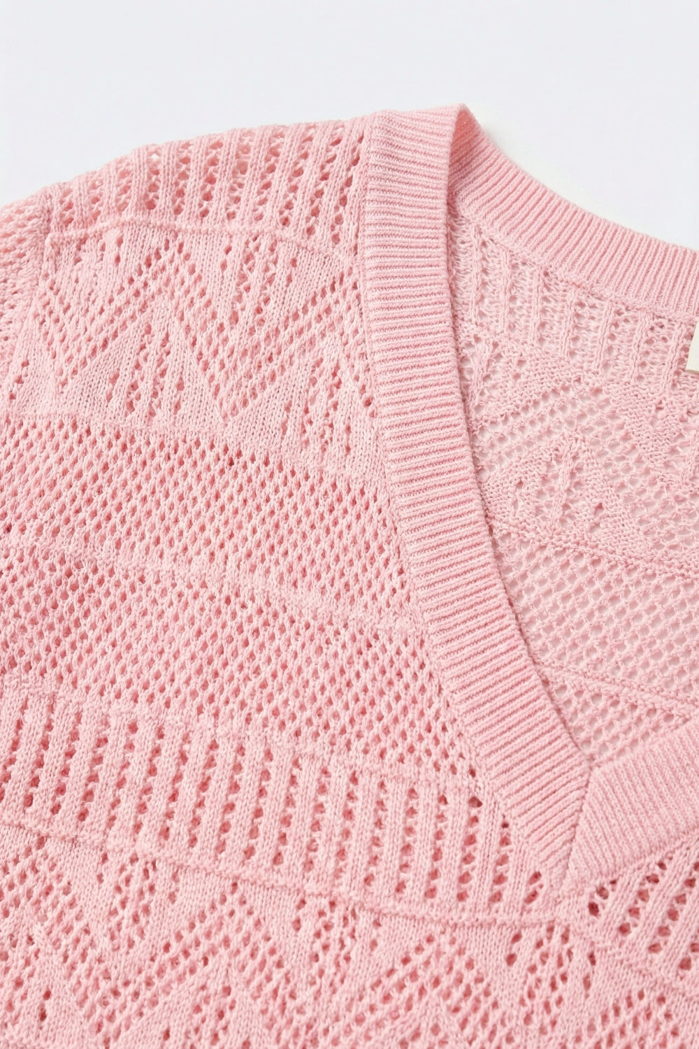 Pink V-Neck Knit Top with Patterned Texture