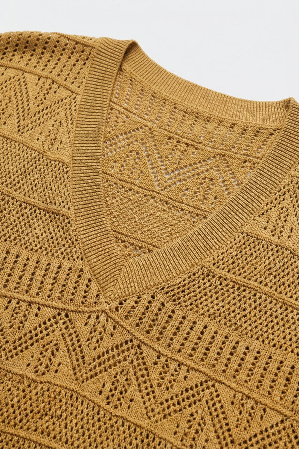 Camel Knit V-Neck Short Sleeve Sweater Vest
