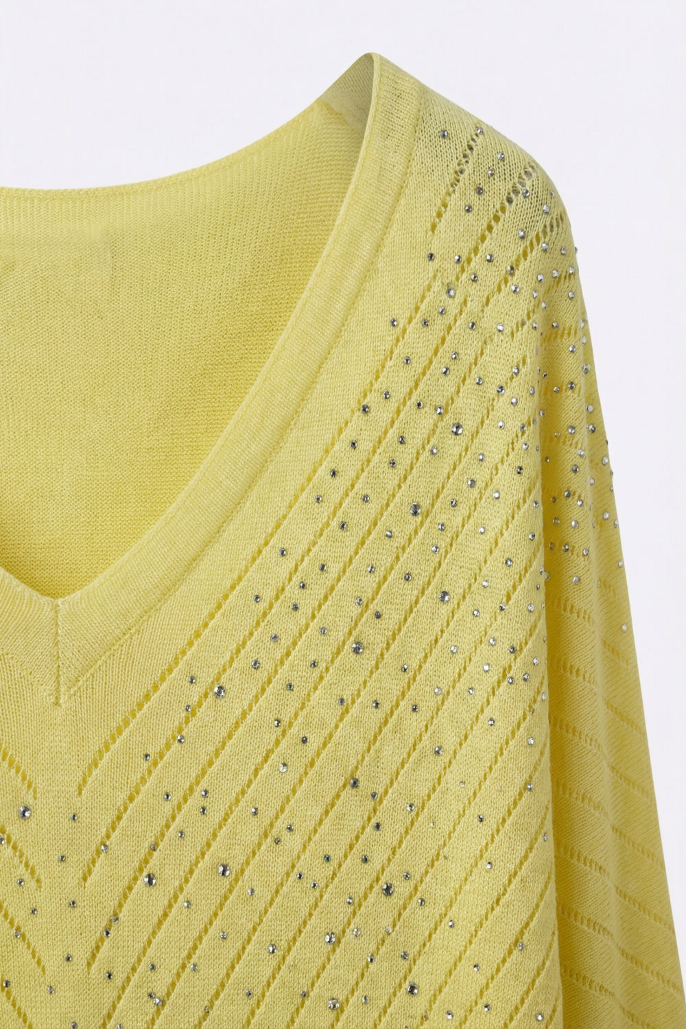 V-Neck Embellished Lightweight Knit sweater in yellow