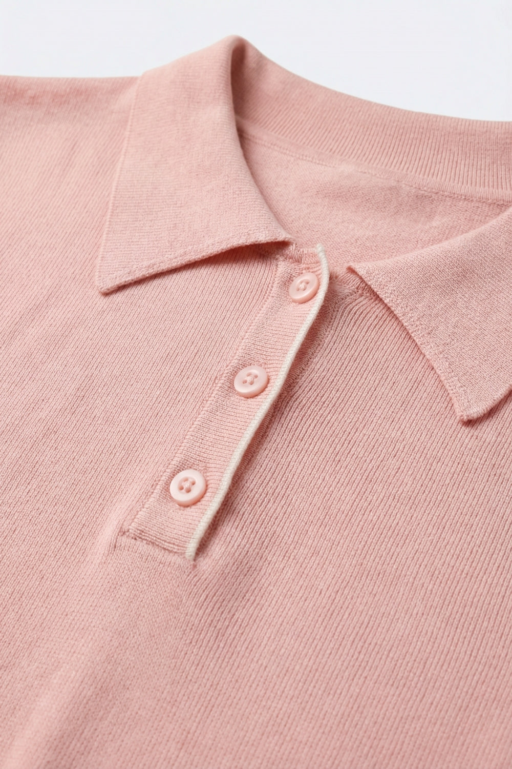 Pink Polo Knit Top with White Trim Details