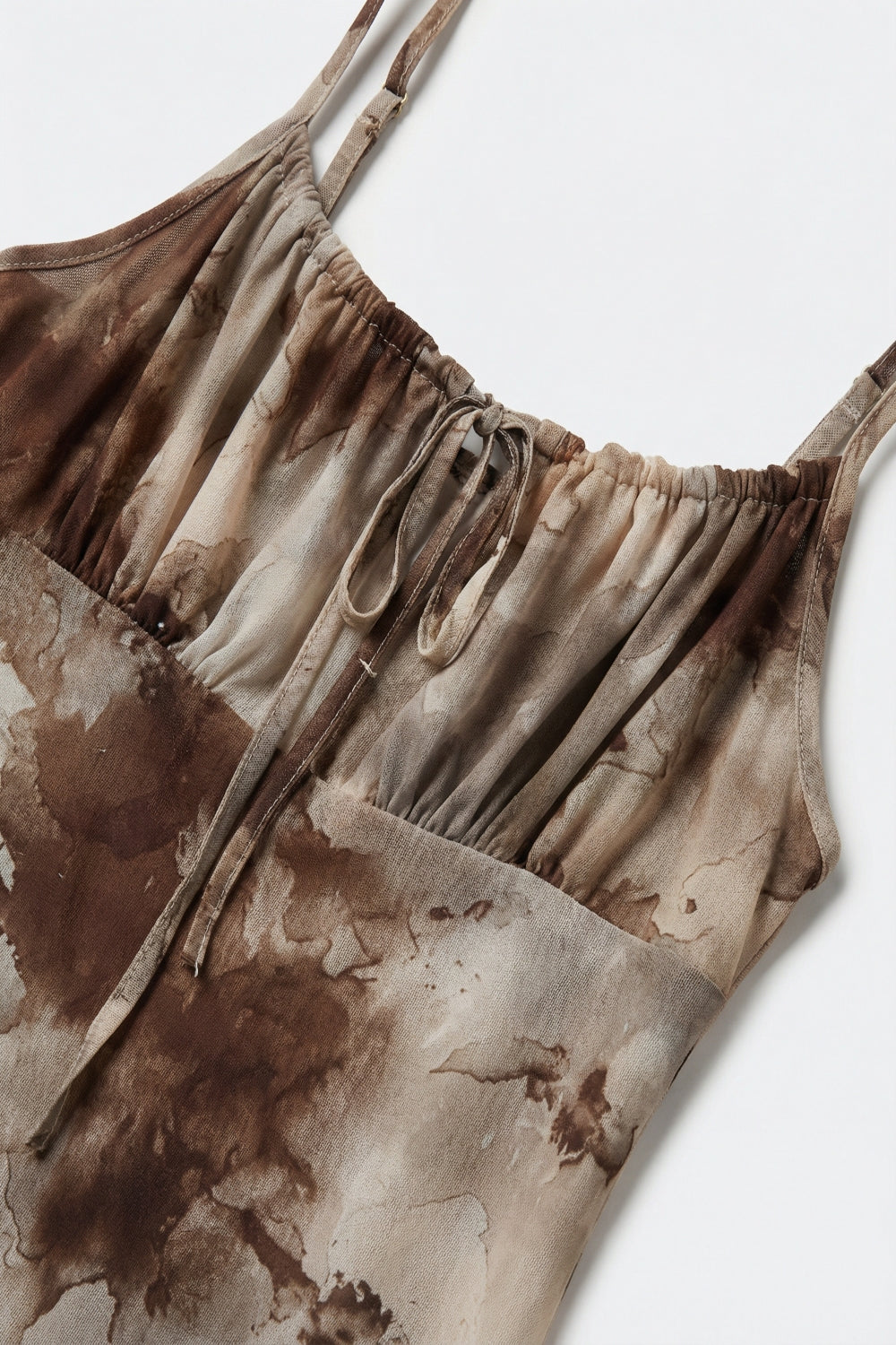 Brown Tie-Dye Slip maxi Dress with Adjustable Straps - dress