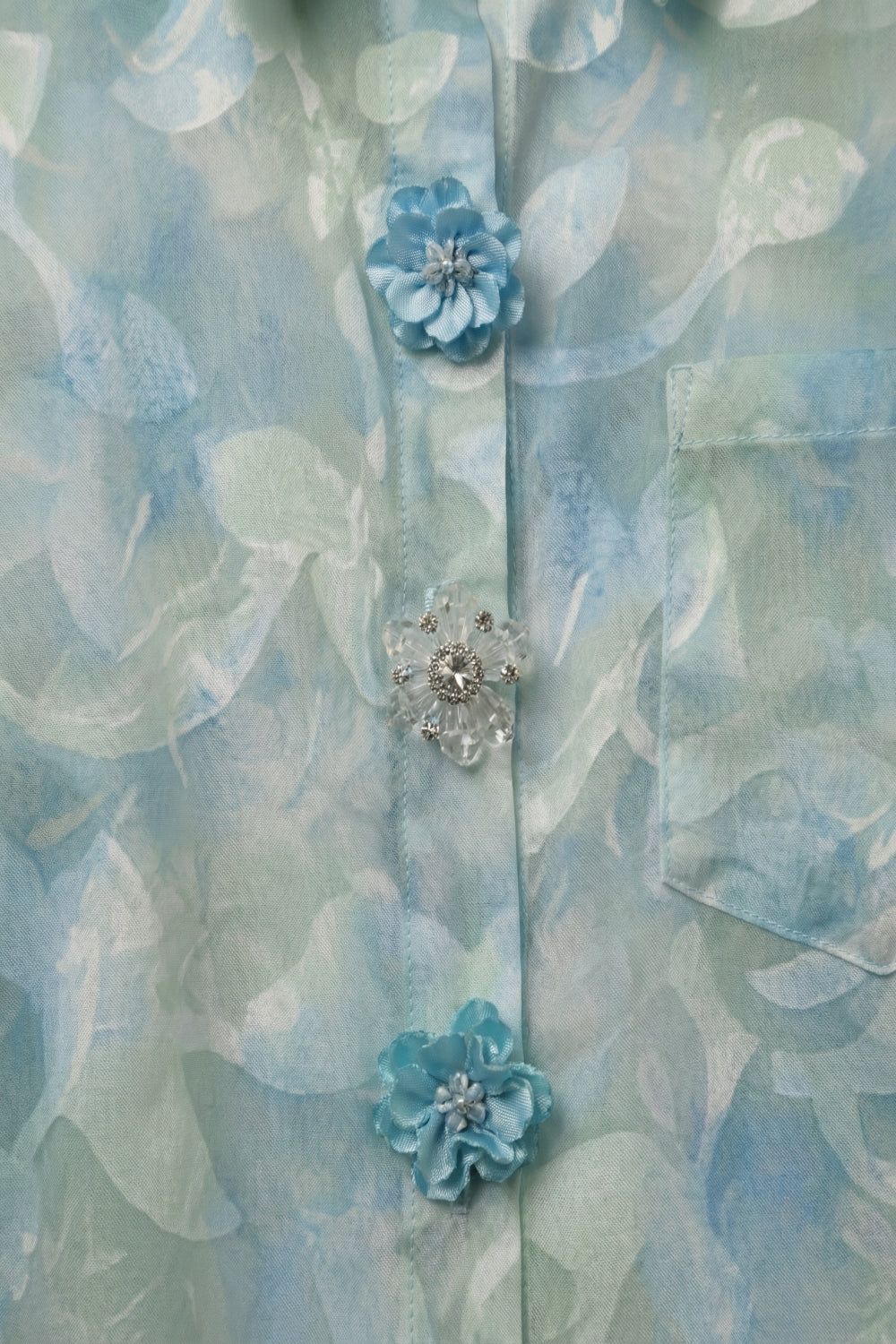 chiffon Lightweight Floral Print Button-Up Shirt in light blue - Shirts