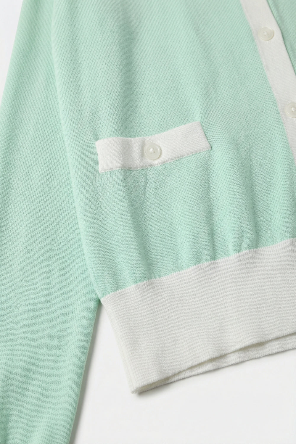 Mint Green Contrast Trim Classic Button Cardigan