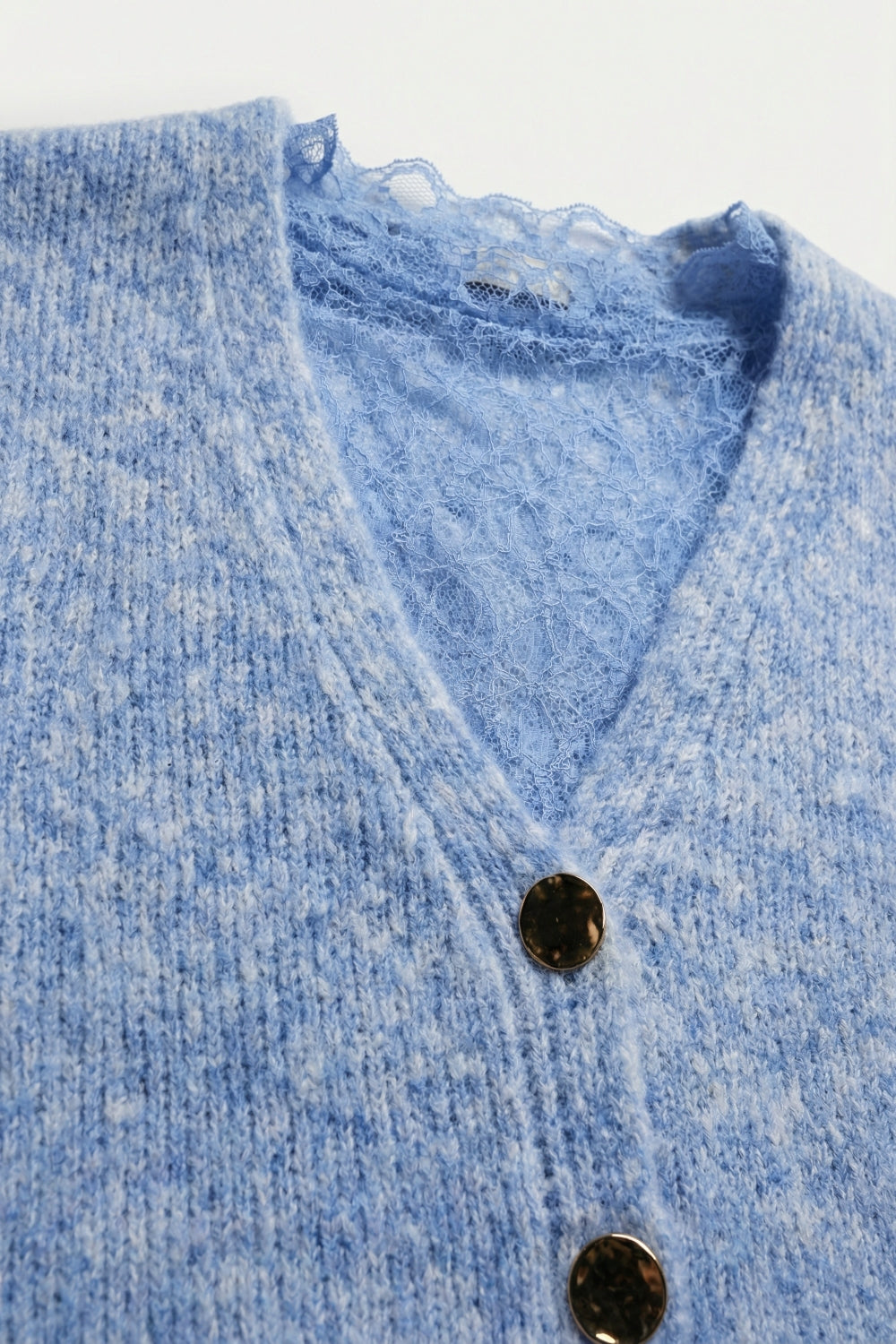 Blue Sleeveless Cardigan with Lace Insert and Silver Buttons - cardigan