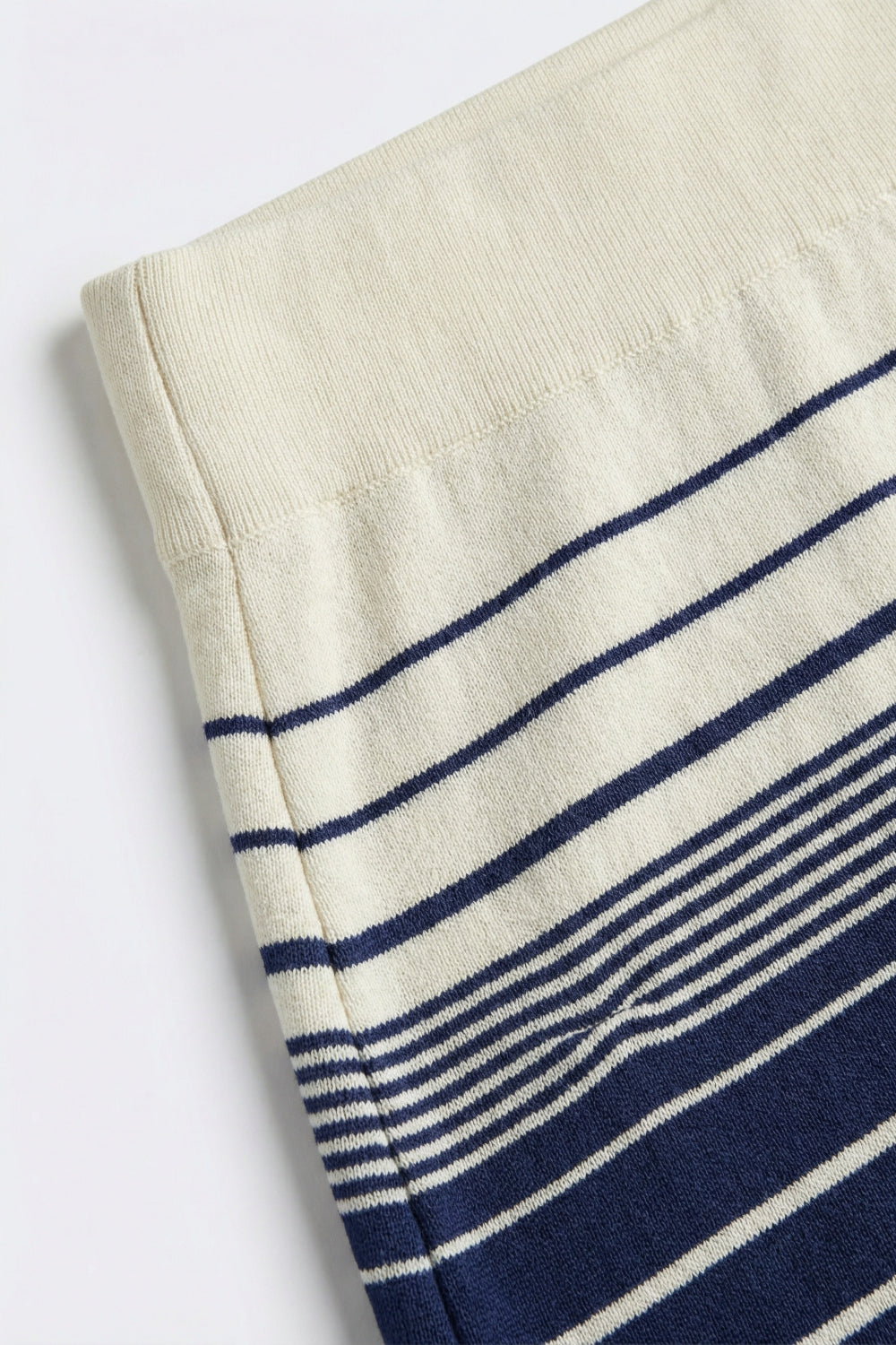 Navy Striped Knit Midi Skirt with Cream Waistband